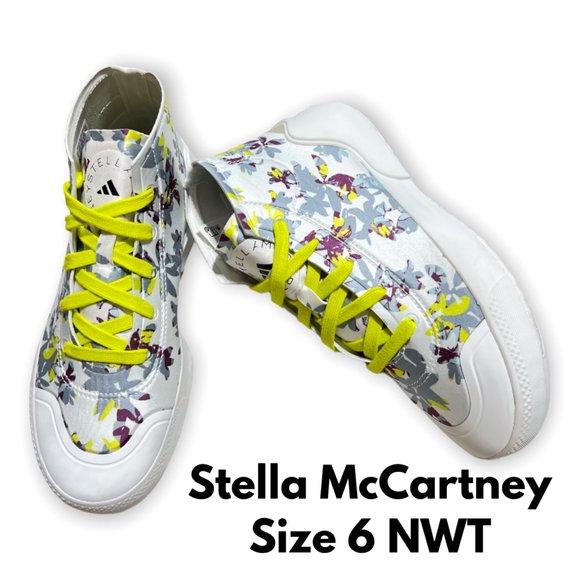 Adidas Stella McCartney Treino Floral Hightop Sneakers Yellowfy1180 Size 6 NWT - Picture 1 of 14